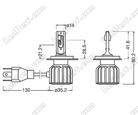 Dimensions of H19 LED Bulbs Osram LEDriving Bright - 64193DWBRT-2HFB