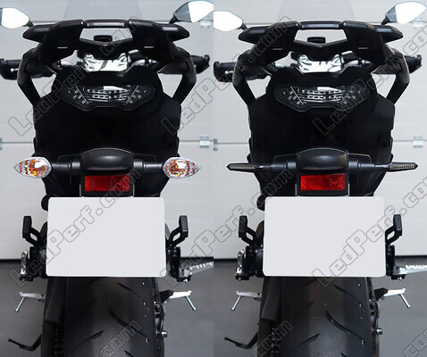 Comparative before and after installation Dynamic LED turn signals + brake lights for Honda Africa Twin 1000