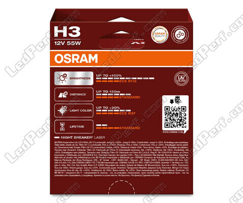 Pack of 2 Osram Night Breaker Laser +150% H3 bulbs  - 64151NL-2HB